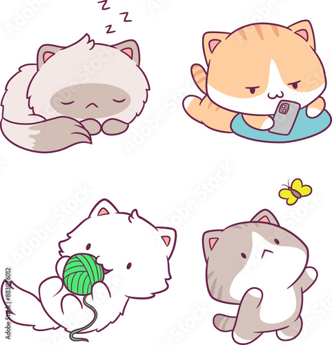 Adorable attractive cat vector doing its favorite activity