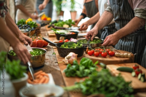 Wallpaper Mural Team building activity with coworkers participating in a healthy cooking class, promoting nutrition and teamwork. Torontodigital.ca