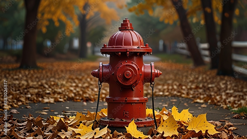 Fototapeta premium A camera sits on a table with autumn leaves