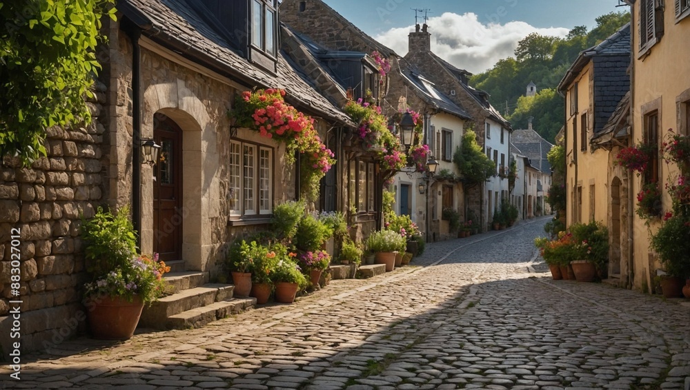 Fototapeta premium A charming cobble stone street winding