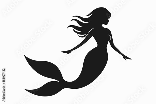 Silhouette of mermaids, mermaid tail, shells and starfish vector illustration.