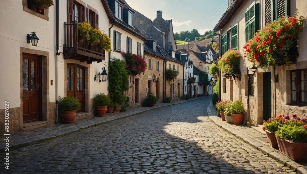 Naklejka premium A charming cobble stone street winding