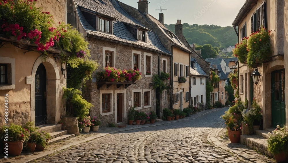 Fototapeta premium A charming cobble stone street winding