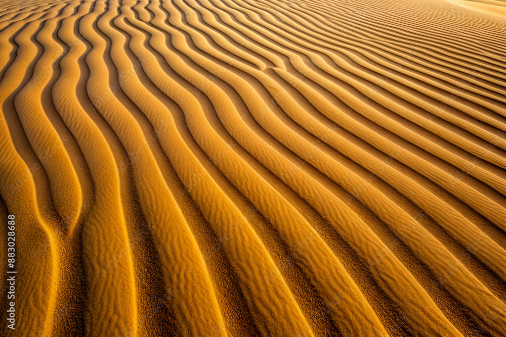 The image is of a sandy beach with a long, wavy line of sand. The sand is a golden color, and the waves are gently rolling in. Scene is calm and peaceful, as the waves The image is of a sandy beach with a long, wavy line of sand. The sand is a golden color, and the waves are gently rolling in. Scene is calm and peaceful, as the waves