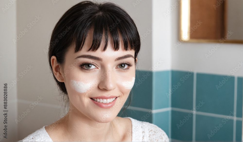 Beauty portrait. Moisturizing cream on the face of a young woman. Skin care. Beauty portrait. Moisturizing cream on the face of a young woman. Skin care.