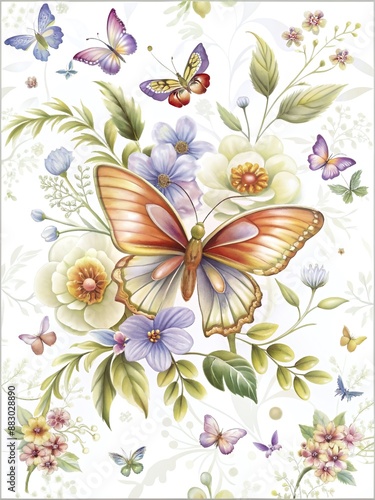 Elegant butterfly and floral illustration, perfect for greeting cards