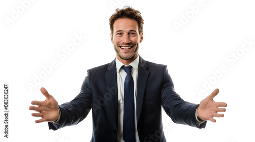 Businessman in formal suit with Obscured Face Gesturing Openly