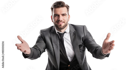 Businessman in formal suit with Obscured Face Gesturing Openly