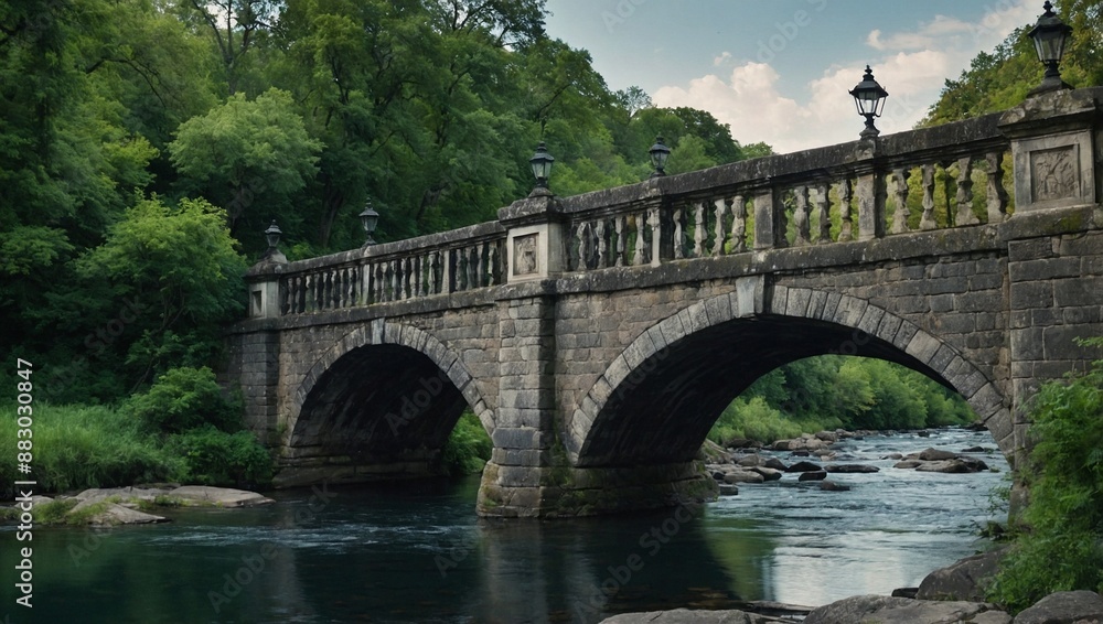 Fototapeta premium An old stone bridge spanning a gently flowing river