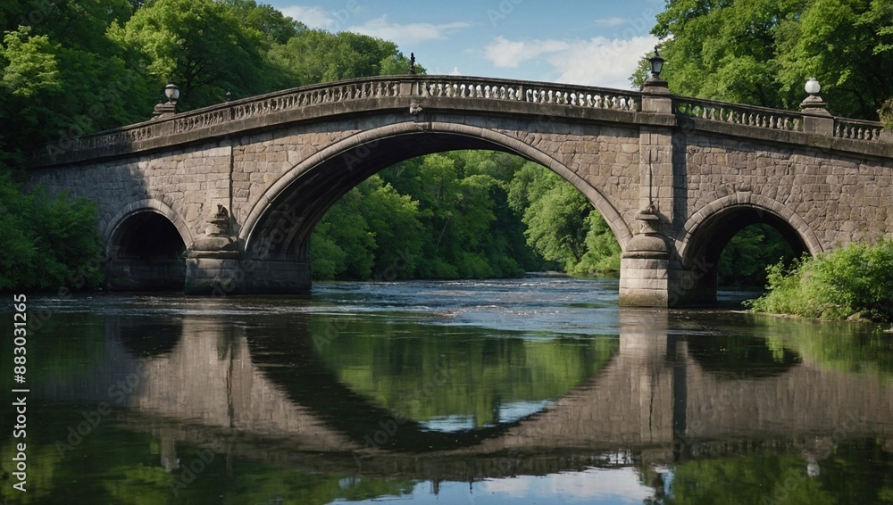Fototapeta premium An old stone bridge spanning a gently flowing river
