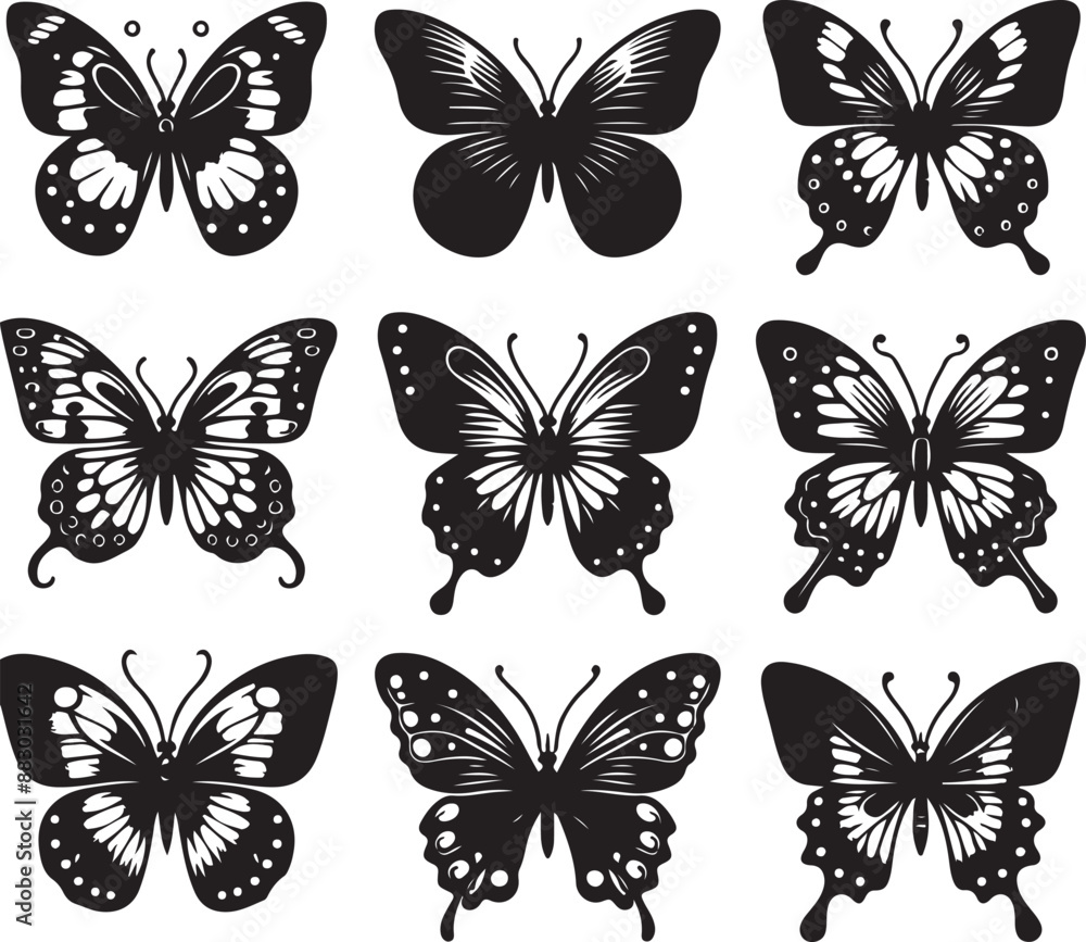 set of butterflies silhouette vector clip art , white background set of butterflies silhouette vector clip art , white background