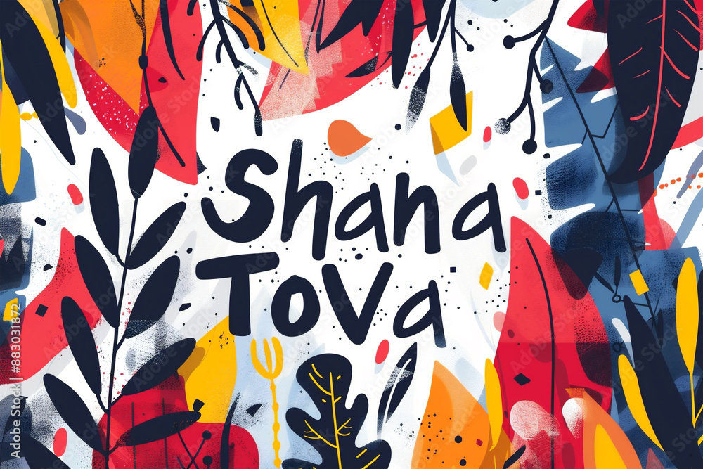 Obraz premium Rosh Hashanah, Shana Tova card. Colorful contemporary illustration for Jewish new year celebration