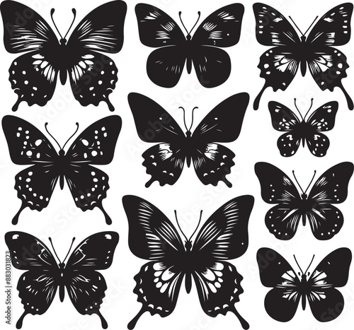 set of butterflies silhouette vector clip art , white background