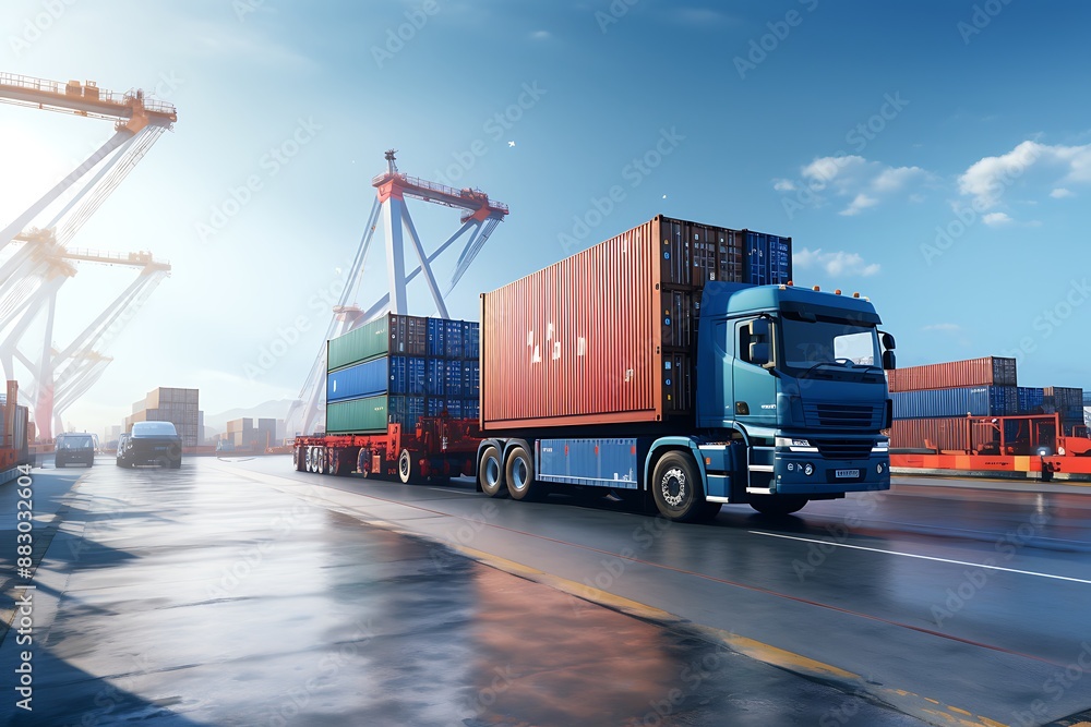 Container Cargo freight ship with working crane bridge in shipyard for Logistic Import Export background. Container Cargo freight ship with working crane bridge in shipyard for Logistic Import Export background.