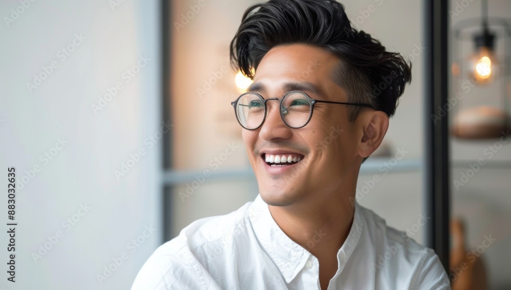 A handsome Asian man wearing glasses and a white shirt A handsome Asian man wearing glasses and a white shirt