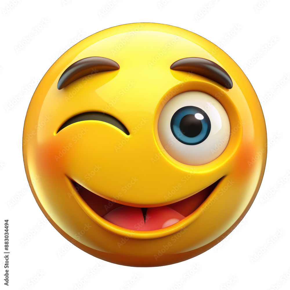Fototapeta premium Yellow eye wink emoji isolated on transparent background