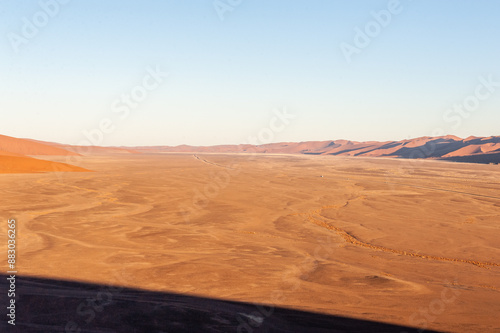 Exterior shot of the Namibian Sossusvlei sanddunes near the famous Dune 45 around sunrise © Goldilock Project