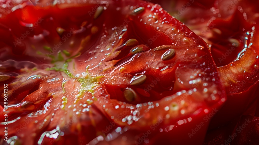Macro Shot of Juicy Sliced Tomato with Vibrant Red Color for Culinary Designs and Prints Macro Shot of Juicy Sliced Tomato with Vibrant Red Color for Culinary Designs and Prints