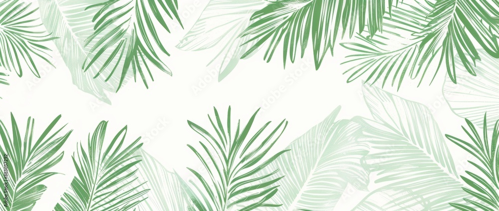 Seamless pattern with mint green palm leaves on a white background Seamless pattern with mint green palm leaves on a white background