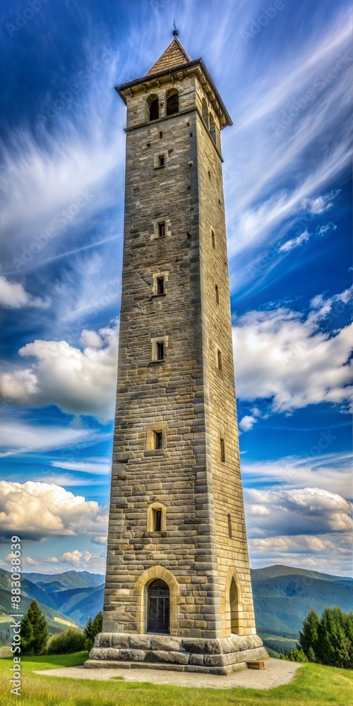 Fototapeta premium Stone Tower With a View of the Austrian Alps. Generative AI
