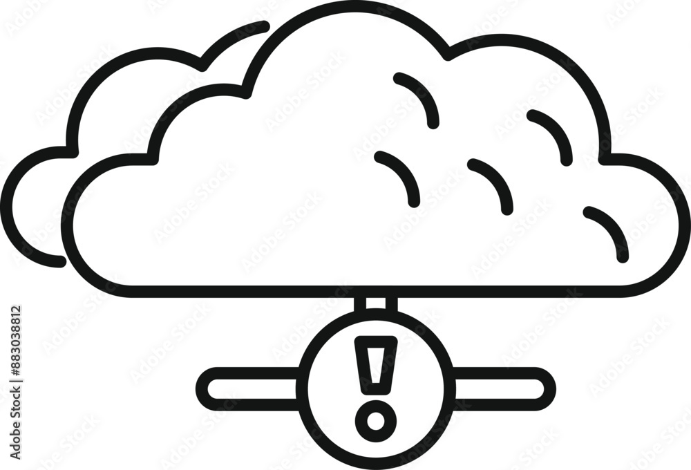 Minimalist icon of a cloud computing network showing a warning symbol for data loss or virus through internet technology Minimalist icon of a cloud computing network showing a warning symbol for data loss or virus through internet technology