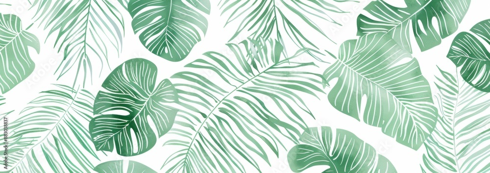 Seamless pattern with mint green palm leaves on a white background Seamless pattern with mint green palm leaves on a white background