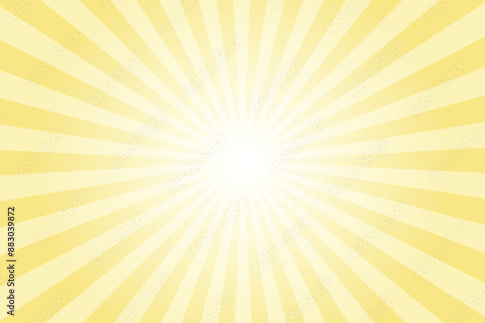 Yellow background with white sun ray. Pattern of starburst. Abstract buff yellow texture with light of sunburst. Radial beam of sunlight. Retro background with flash. Design of sunbeams. Yellow background with white sun ray. Pattern of starburst. Abstract buff yellow texture with light of sunburst. Radial beam of sunlight. Retro background with flash. Design of sunbeams.