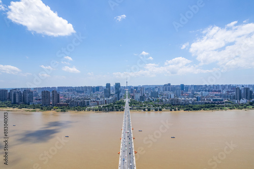 The central axis of Zhuzhou, China, and the scenery on the west bank of the Xiangjiang River photo