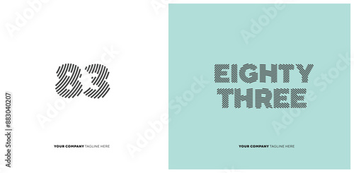 Number or Digit 83 eighty three, with line effect editable vector.