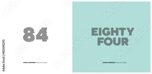Number or Digit 84 eighty four, with line effect editable vector.