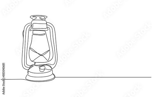 Kerosene lantern one line continuous. Line art paraffin lamp. Hand drawn vector art, Continuous one line drawing backpack. Camping backpack vector hand drawn silhouette clipart. Sketch isolated.