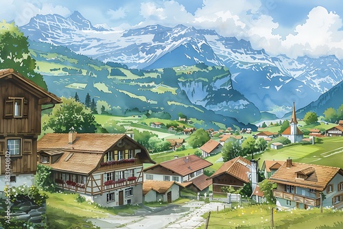 Picturesque Swiss Village Nestled in the Alps