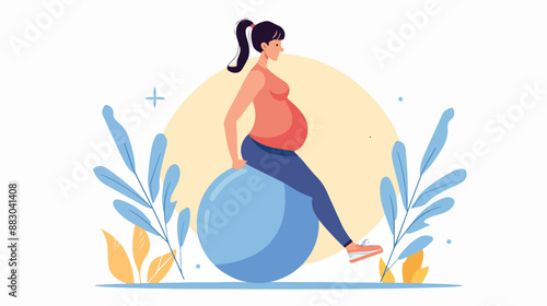 Pregnant Woman Doing Exercises on Fit Ball Banner. 