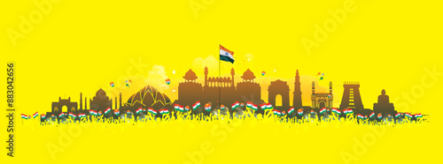 Historical monuments of india Red fort and India Independenc day celebration background
