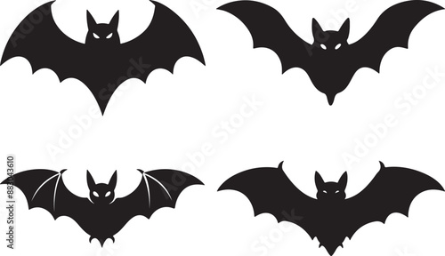 A vector silhouette single line art of a set of Hallowing Bat