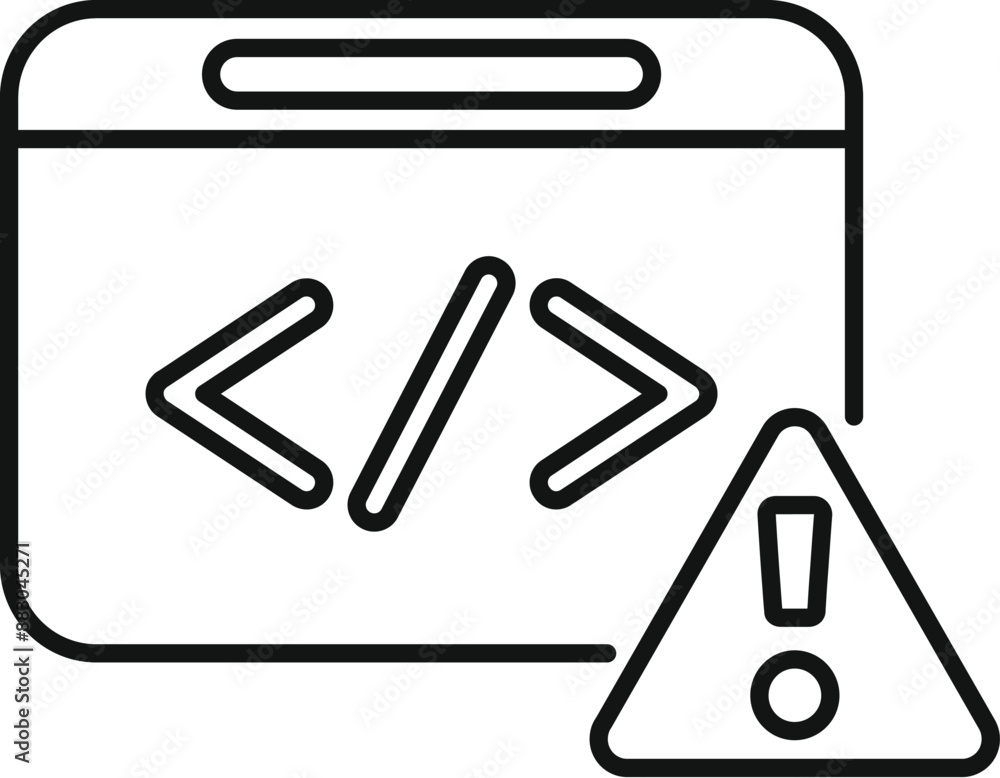 Warning sign is showing on a computer screen with code brackets, indicating a web development error Warning sign is showing on a computer screen with code brackets, indicating a web development error
