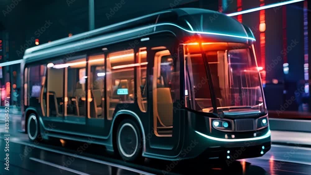 Realistic rendering of a futuristic autonomous vehicle at night Realistic rendering of a futuristic autonomous vehicle at night