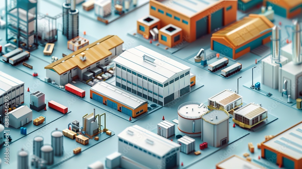 A detailed aerial view of a modern industrial complex featuring multiple factories and warehouses, showcasing the structured and organized layout of industry facilities. A detailed aerial view of a modern industrial complex featuring multiple factories and warehouses, showcasing the structured and organized layout of industry facilities.