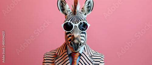 Cool looking zebra wearing funky fashion dress and jacket.Generative AI photo