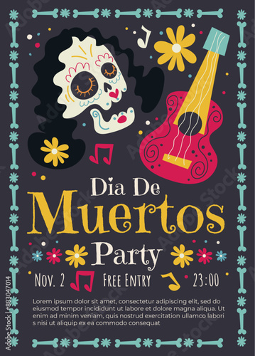 Flat dia de muertos vertical flyer template