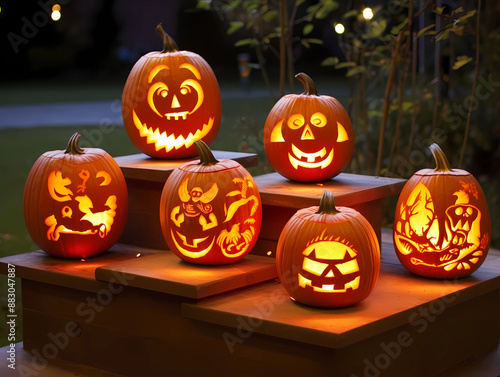 Expert Halloween Jack-o'-Lantern Pumpkin Carving with Glowing Face..