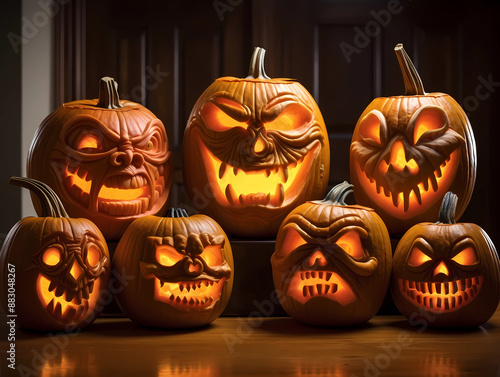 Expert Halloween Jack-o'-Lantern Pumpkin Carving with Glowing Face..