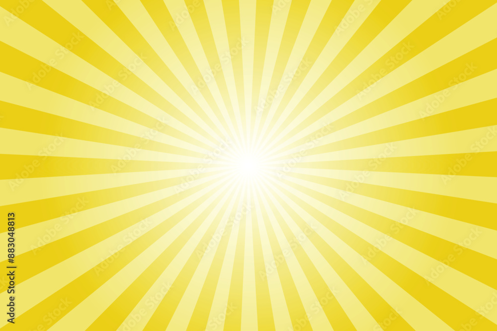 Yellow background with white sun ray. Pattern of starburst. Abstract deep yellow texture with light of sunburst. Radial beam of sunlight. Retro background with flash. Design of sunbeams. Yellow background with white sun ray. Pattern of starburst. Abstract deep yellow texture with light of sunburst. Radial beam of sunlight. Retro background with flash. Design of sunbeams.