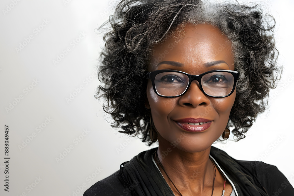 Closeup photo portrait of a elderly mature black skin woman smiling isolated on white background Closeup photo portrait of a elderly mature black skin woman smiling isolated on white background