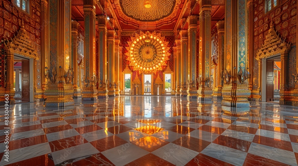 Obraz premium Grand Hall of a Golden Temple in Thailand