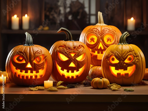 Expert Halloween Jack-o'-Lantern Pumpkin Carving with Glowing Face..