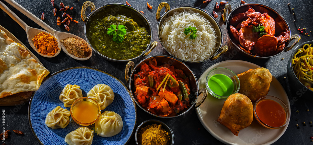 Composition with indian dishes. Composition with indian dishes.