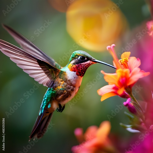 hummingbird, flower, hovering, wildlife, bird, nature, pollination, vibrant, garden, close-up, nectar, wildlife photography 