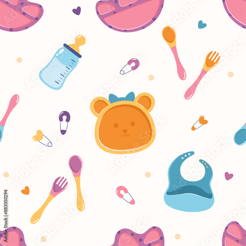 Cute baby stuff seamless pattern background illustration