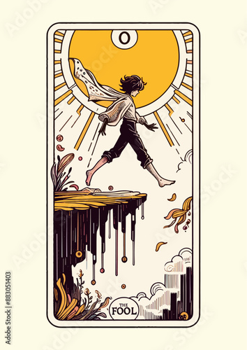 The Fool Tarot Card: Vibrant Hand-Drawn Sunlit Illustration